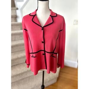 Misook Watermelon Pink & Black Contrast Three Button Knit Blazer